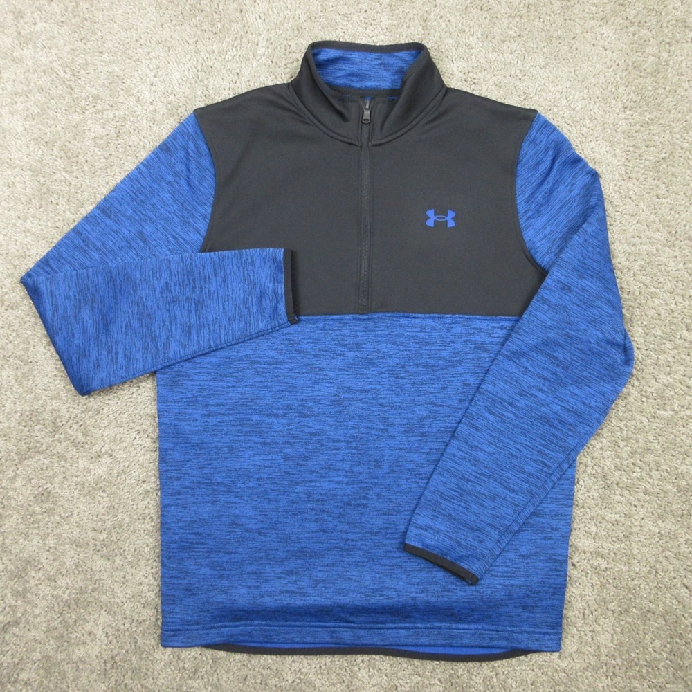 Under Armour Sweater Mens Small Blue Black Fleece Golf Quarter Zip Pullover EUC